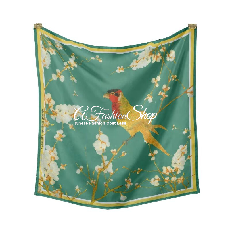 Bird Silk Scarf Green Teal