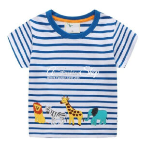 Navy Striped Colorful Safari Short Sleeve