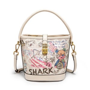 Teddy Graffiti Leather Hobo Convertible White