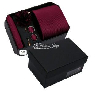 Men Necktie Handkerchief Solid Red/Burgundy