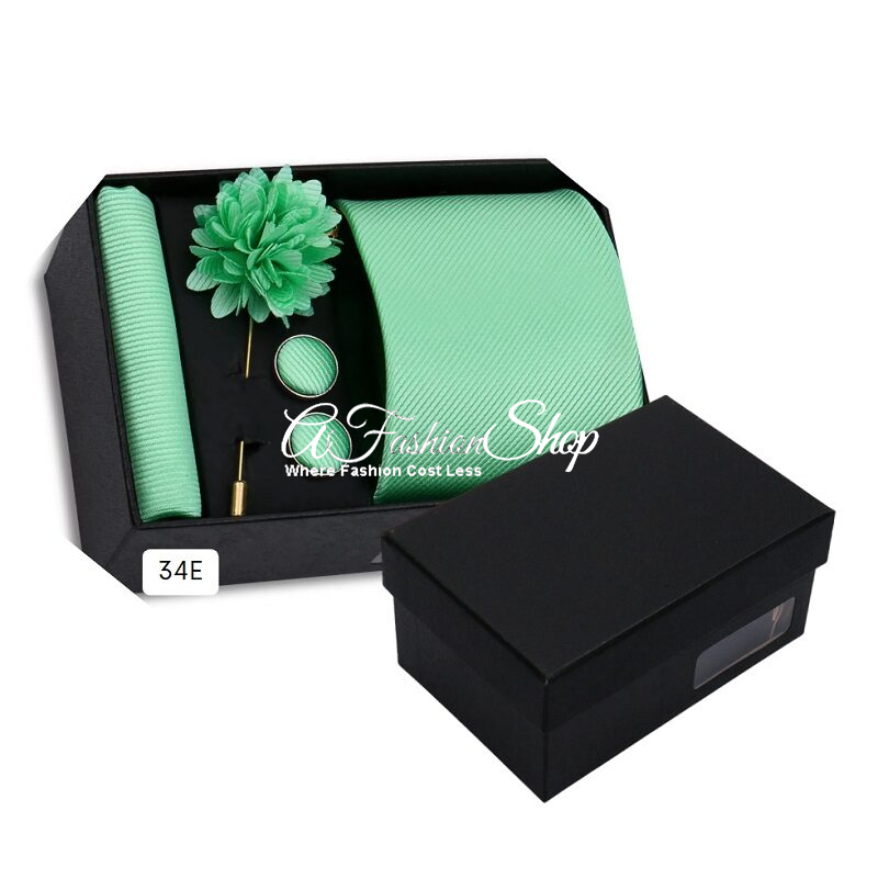 Men Necktie Handkerchief Solid Color Green - Image 2