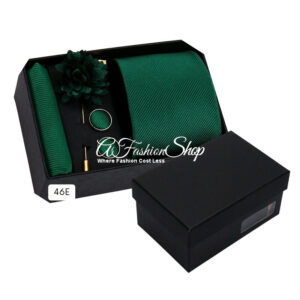 Men Necktie Handkerchief Solid Color Green
