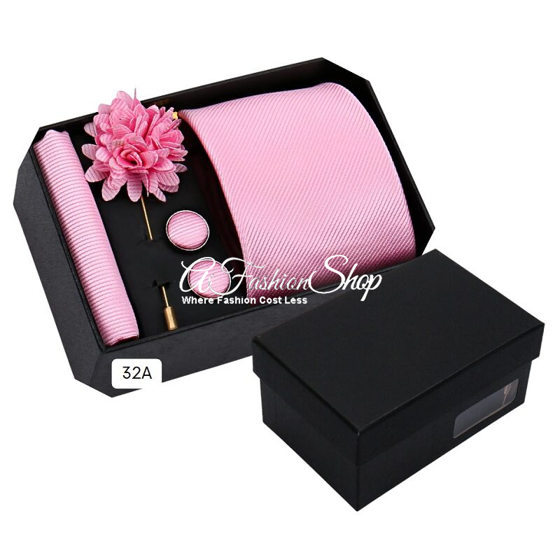 Solid Color Pink Necktie Complete Set - Image 3