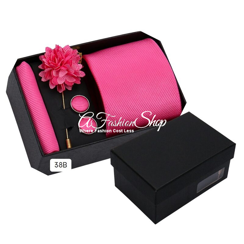 Solid Color Pink Necktie Complete Set - Image 2