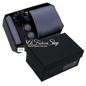 Men Necktie Handkerchief Solid Color Gray