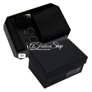 Men Necktie Handkerchief Solid Color Black