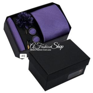 Men Necktie Handkerchief Solid Color Purple
