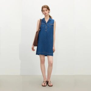 Azure Breeze Sleeveless Denim Shirt Dress