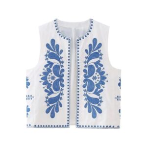 Sleeveless Embroidered Vest White/Yellow