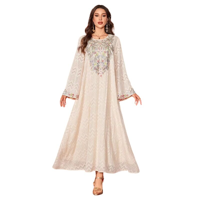 Long Sleeve Kaftan Tassel Tie Pink Embroidery - Image 2