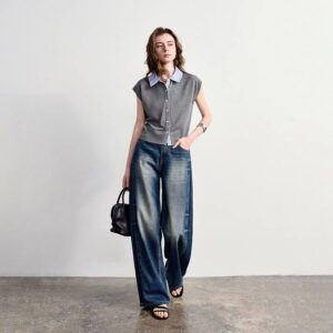 Parisian Layer Mock-Two-Piece Knit Blouse