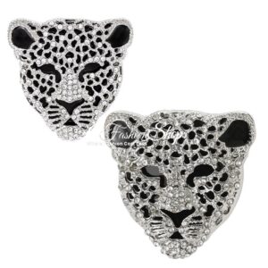 Leopard Brooch Silver Crystal 2 Sizes