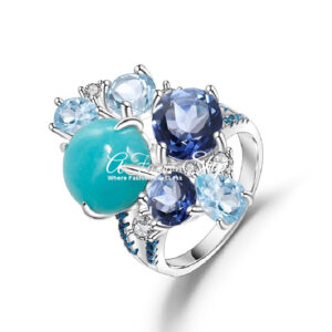 Oceanic Empress Triple-Gemstone Cocktail Ring