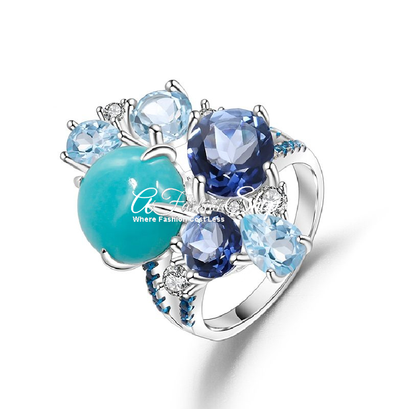 Oceanic Empress Triple-Gemstone Cocktail Ring
