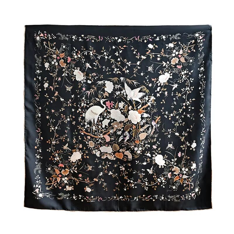 Heritage Crane Floral Square Silk Scarf