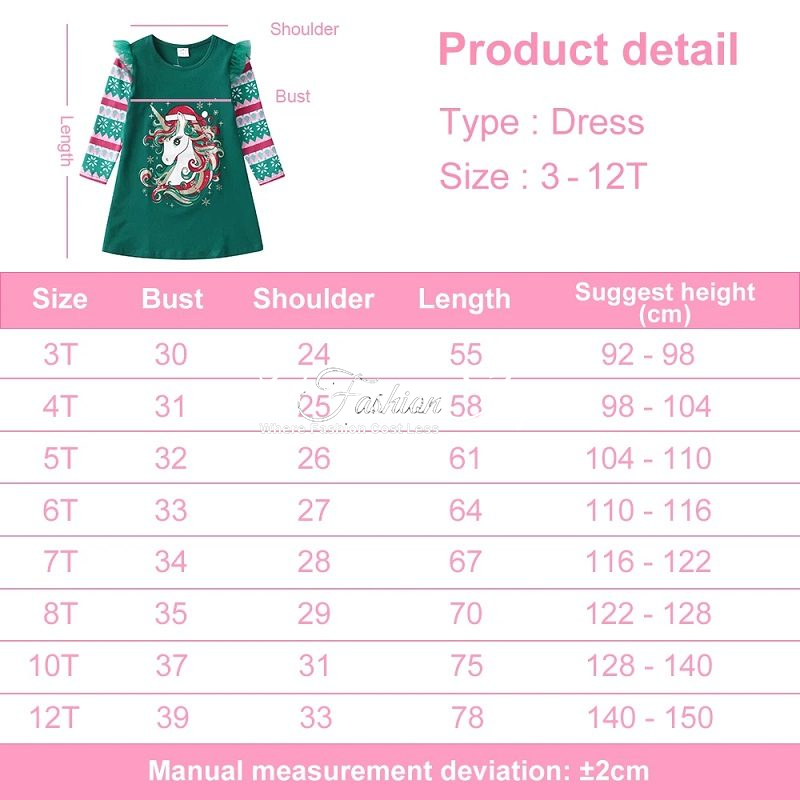 Girls' A-Line Dress Holiday Festive Unicorn - Image 3