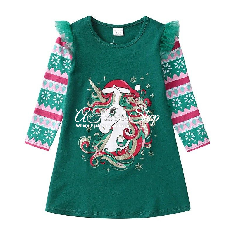 Girls' A-Line Dress Holiday Festive Unicorn - Image 2