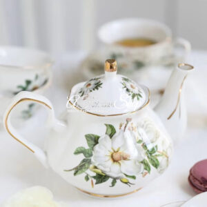 Elegant Brit-Style Floral Ceramic Teapot Peony