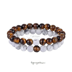 Tiger Eyes Natural Stone Bracelet White/Black Lava