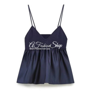 Women Chic Bubble Hem Strappy Top Black