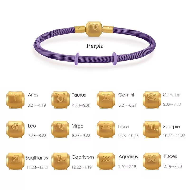 Zodiac Birth-Star 316L Stainless Steel Bracelet Purple
