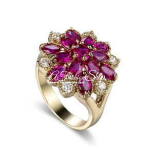 Hotpink Crystal Flower Rose Gold Ring