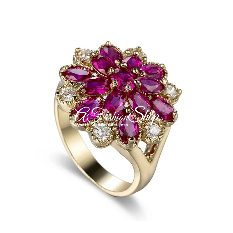 Hotpink Crystal Flower Rose Gold Ring