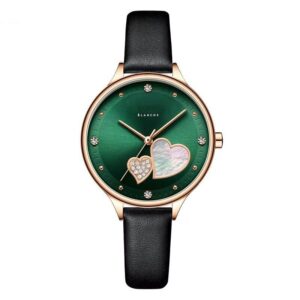 Newness Leather Quartz Wristwatch Heart-Dial Emerald Green