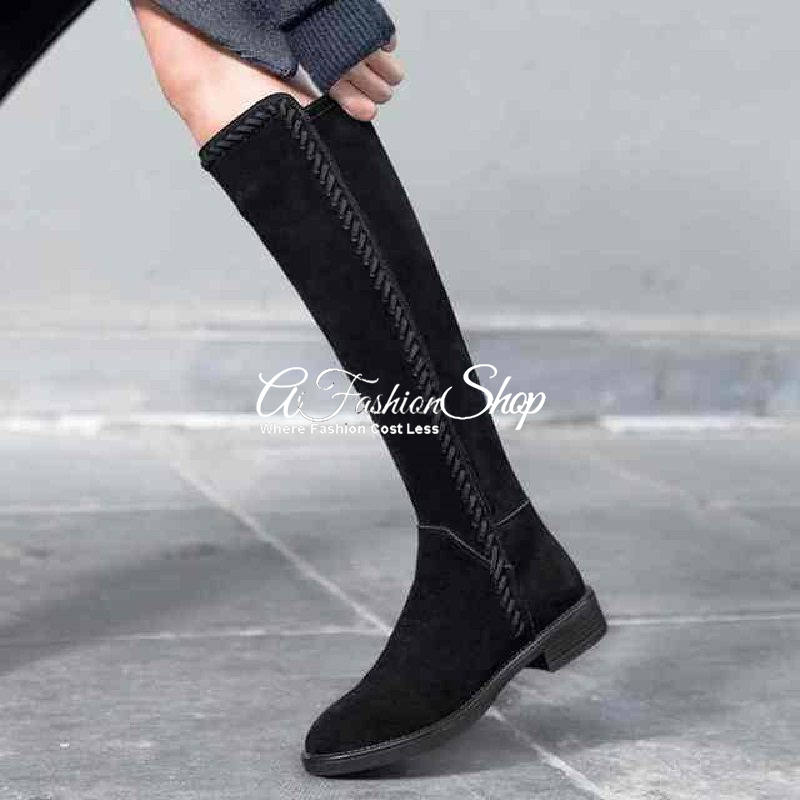 Knee-High Long Boot Real Black Suede - Image 2