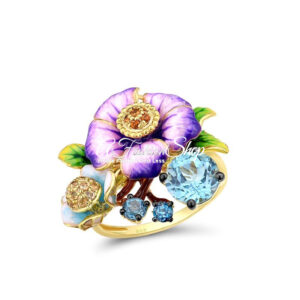 Vorkuta Blue Glass Floral Fashion Ring