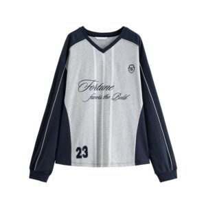 Sporty Sweatshirt Loose Top Grey Contrast