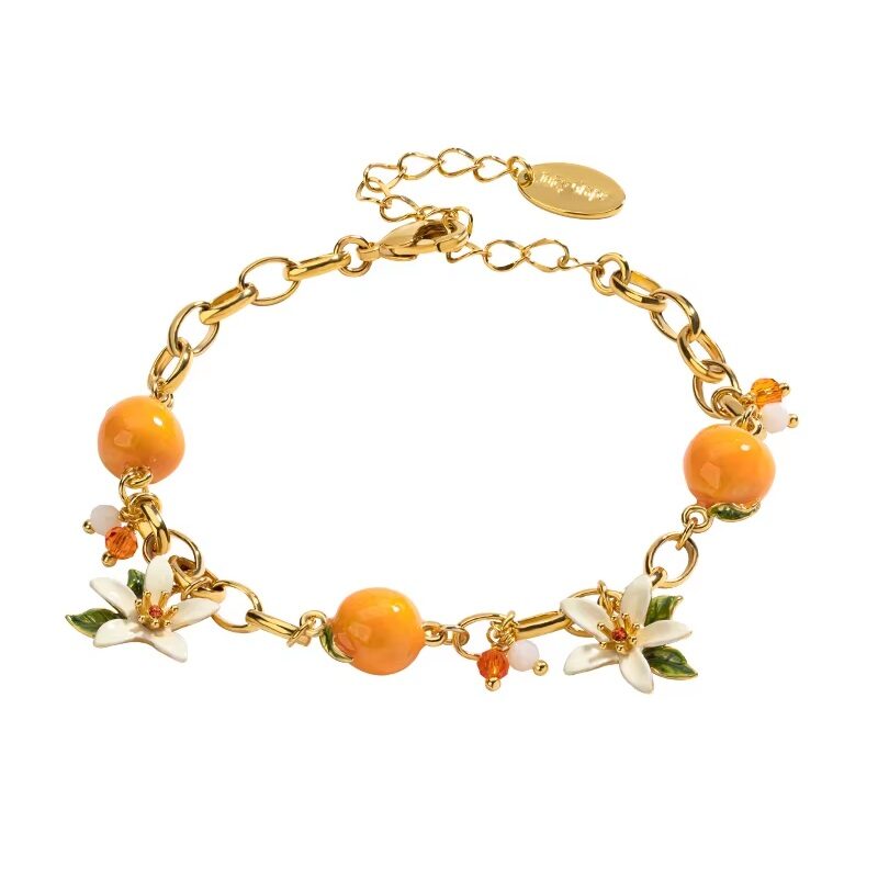 Citrus Blossom Hand-Painted Enamel Link Bracelet