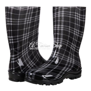 Women Platform Knee-High Boots Tartan Pattern