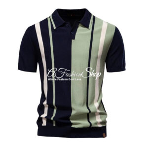 Two-Tone Striped Relaxed Polo Green/Black