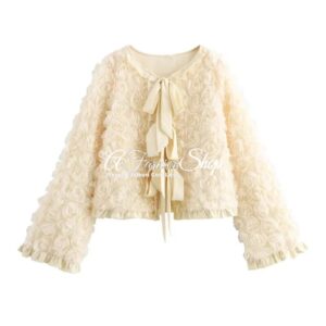 Ivory Floral Appliqué With Ribbon