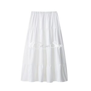 White Cotton A-Line Midi Skirt