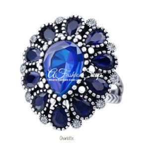 Antique Silver Blue Crystal Cluster Ring