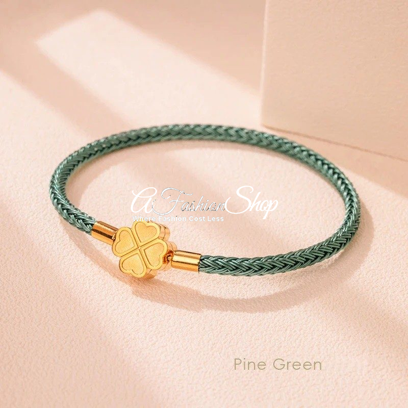 Good Luck 4Leaf Clover Hand-Woven Leather Bracelet
