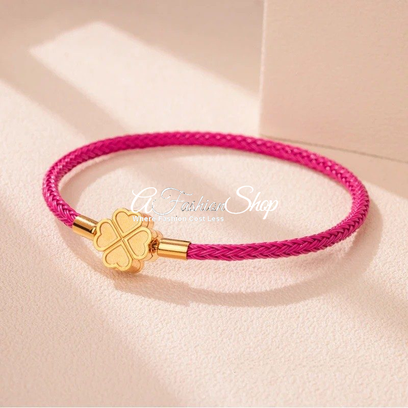 Good Luck 4Leaf Clover Braided Leather Color Red