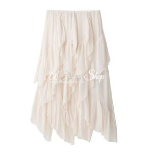 Cascading Tiered Midi Skirt Off-White