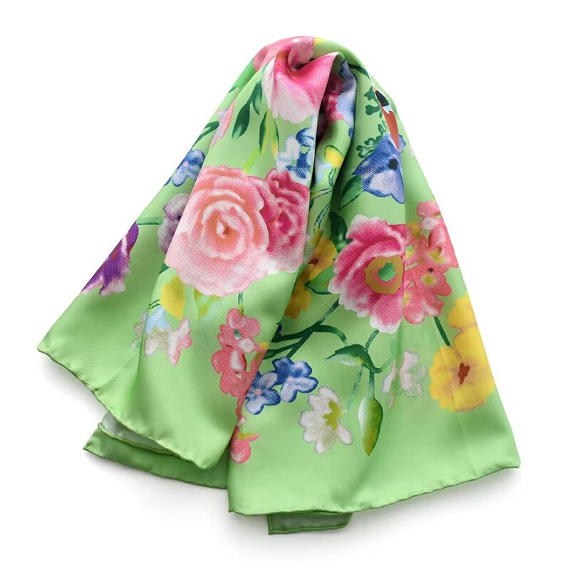 Artisan Illustrative Floral Twill Silk Scarf - Image 2